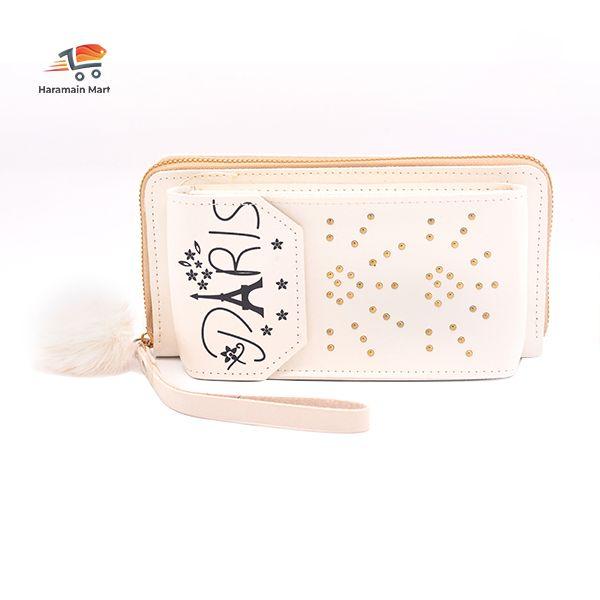 leather and gold studding clutch for ladies