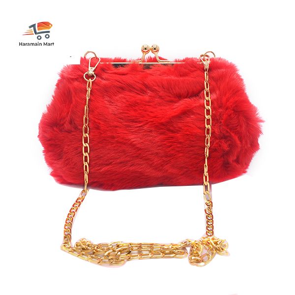 Hot Red Faux Fur wallet with fur and removeable chain